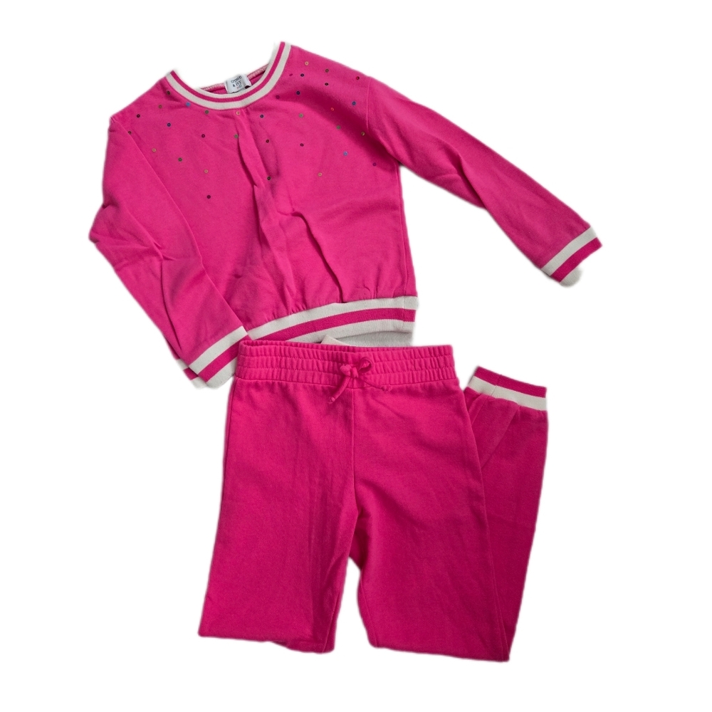 Crown & Ivy Girls Pink And White Sweater Jogger Set